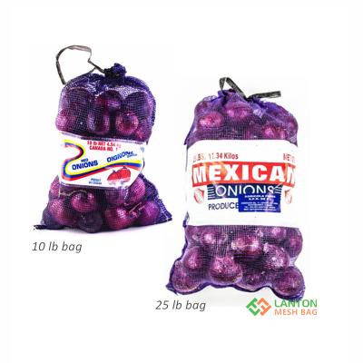 25lb onion bag Banded label mesh bag sacks BOPP leno drawstring 10lb 25lb 50lb