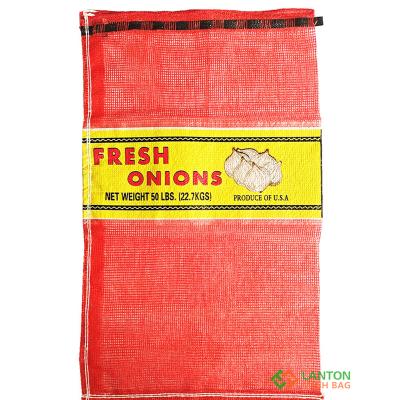 50lb onion Banded label mesh bag,BOPP leno mesh bag 