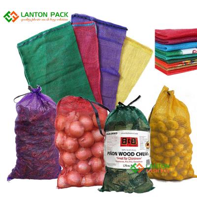 BOPP logo label Mesh Bag Customized Drawstring Potato Onion Packing Leno Onion Bag Mesh Bag 